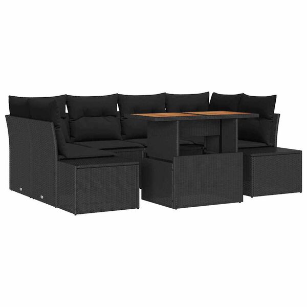 vidaXL Conjunto de Comedor de Jard&iacute;n con coj&iacute;n 7 pcs Negro y Marr&oacute;n