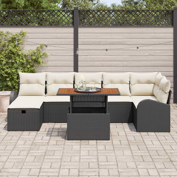 vidaXL Conjunto de sofá de jardín 8 pcs Negro ratán sintético