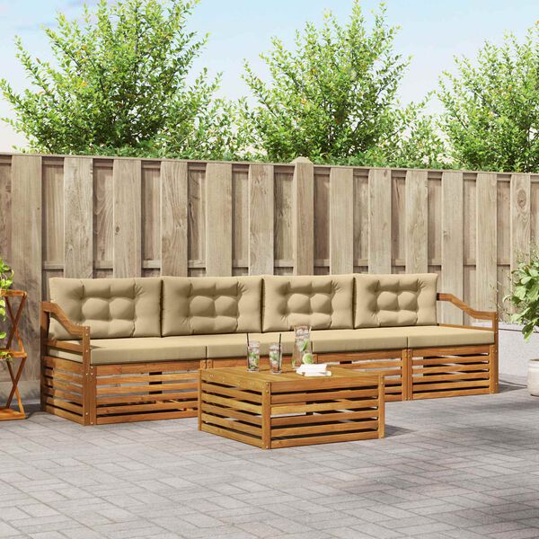 vidaXL Conjunto de sof&aacute;s de exterior con coj&iacute;n 5 pcs Natural y Beige