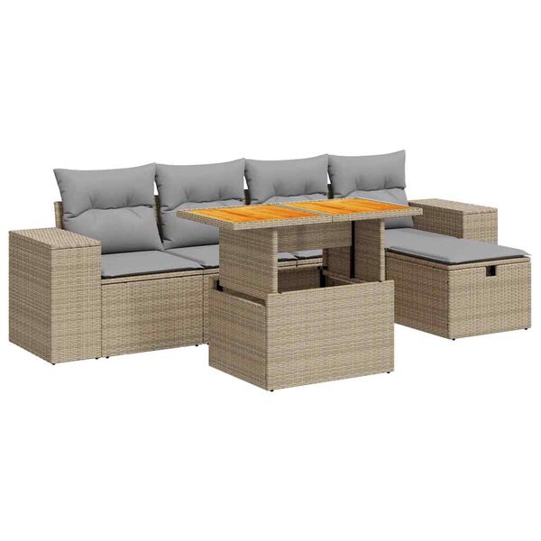 vidaXL Set sof&aacute;s jard&iacute;n y cojines 6 pzas rat&aacute;n sint&eacute;tico acacia beige