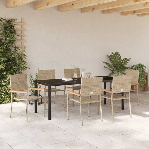 vidaXL Conjunto de Comedor de Jard&iacute;n 7 pcs Beige rat&aacute;n sint&eacute;tico