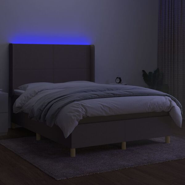 vidaXL Cama box spring colch&oacute;n y luces LED tela gris taupe 140x200 cm
