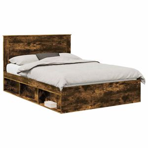vidaXL Estructura de cama con cabecera Roble ahumado 140 x 190 cm