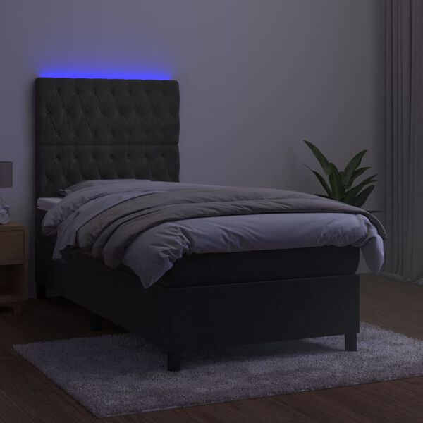 vidaXL Cama box spring colch&oacute;n y LED terciopelo gris oscuro 80x200 cm