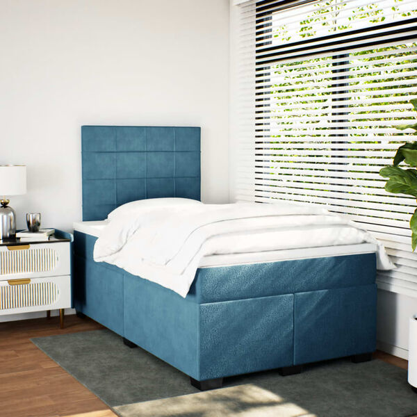 vidaXL Cama box spring con colch&oacute;n terciopelo azul 120x190 cm