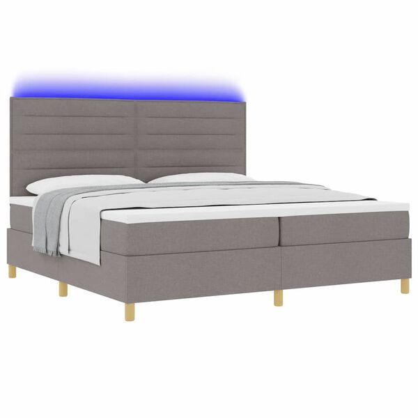 vidaXL Cama Box Spring LED con colch&oacute;n Taup&eacute; 200 x 200 cm tela