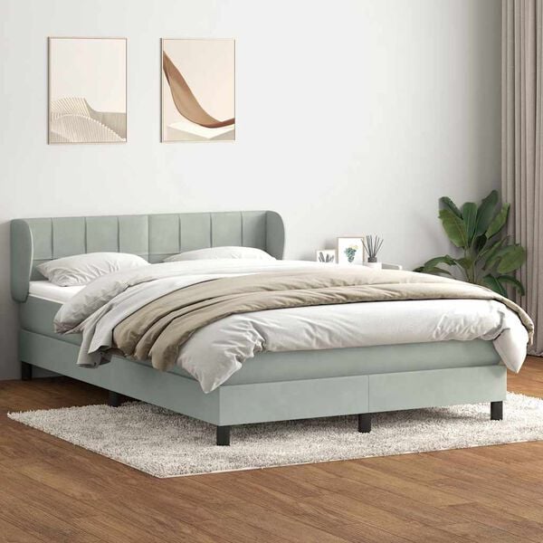 vidaXL Cama box spring con colch&oacute;n terciopelo gris claro 160x220 cm