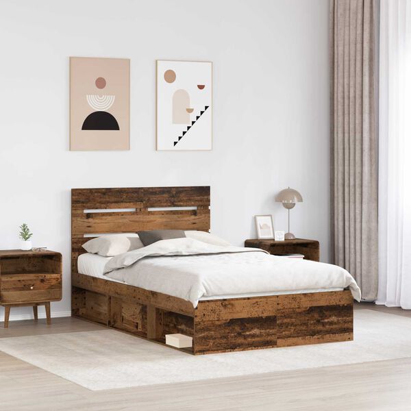 vidaXL Estructura de cama con cabecera Madera vieja 120 x 200 cm