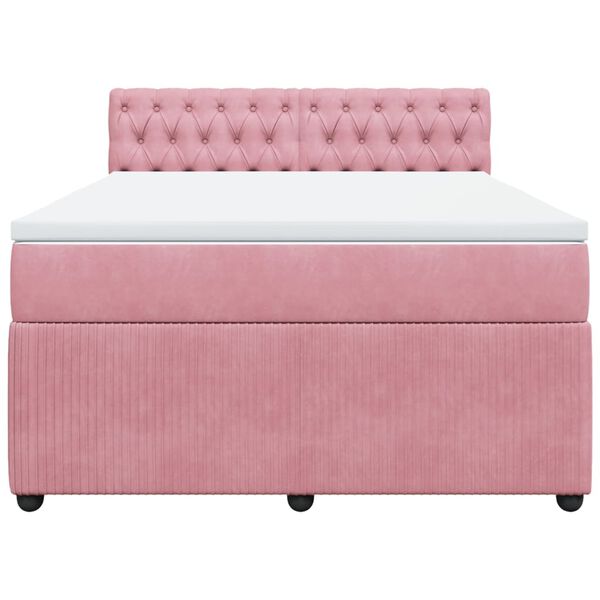 vidaXL Cama box spring con colch&oacute;n terciopelo rosa 140x200 cm