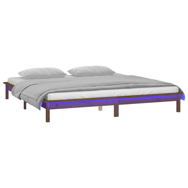 vidaXL Estructura de cama con LED madera maciza marr&oacute;n miel 120x200 cm
