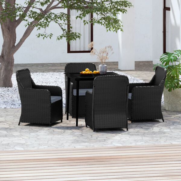 vidaXL Juego de comedor de jard&iacute;n 5 piezas con cojines negro