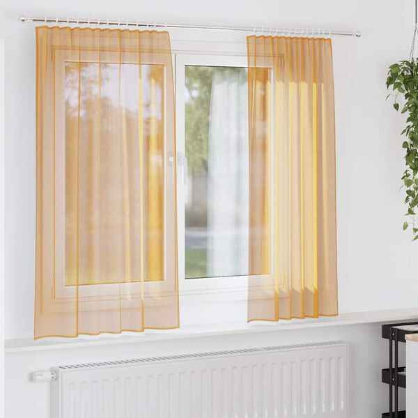 vidaXL Cortinas de gasa con bolsillos para varillas 2 uds. naranja