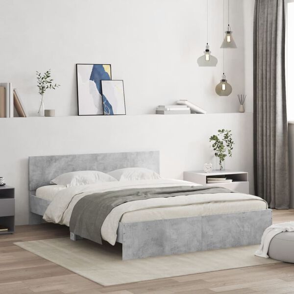vidaXL Estructura de cama con cabecero gris hormigón 150x200 cm
