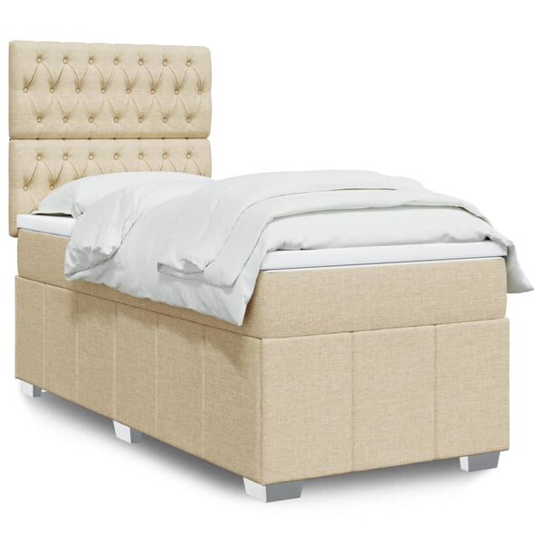 vidaXL Cama box spring con colch&oacute;n tela color crema 90x200 cm