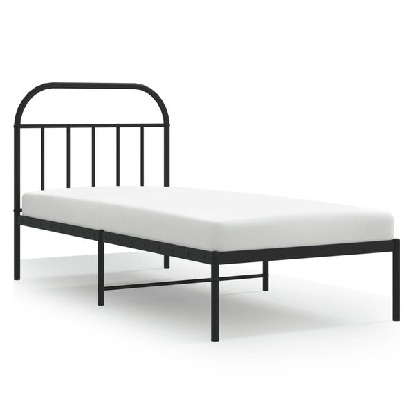 vidaXL Estructura cama sin colch&oacute;n con cabecero metal negro 90x190 cm