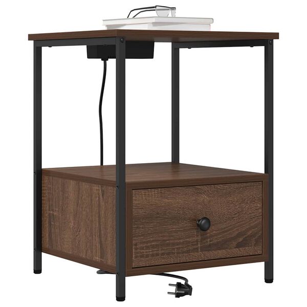 vidaXL Armario de Noche con caj&oacute;n 2 pcs Roble Marr&oacute;n 42 x 41 x 56 cm