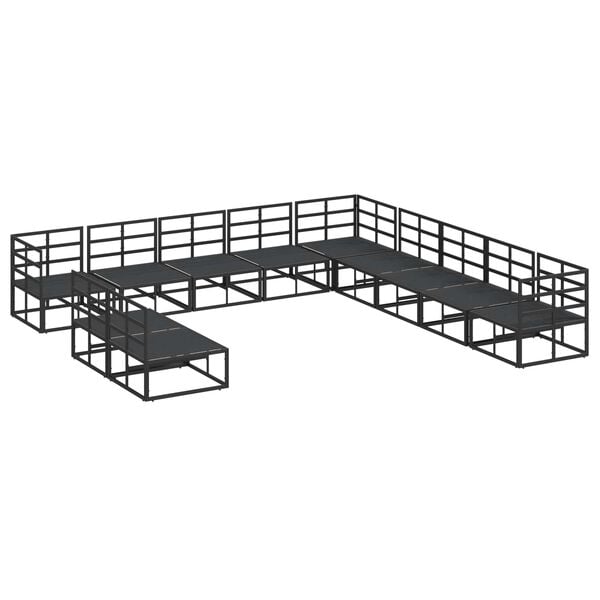 vidaXL Conjunto de sofás de jardín con cojín 11 pcs Negro Aluminio