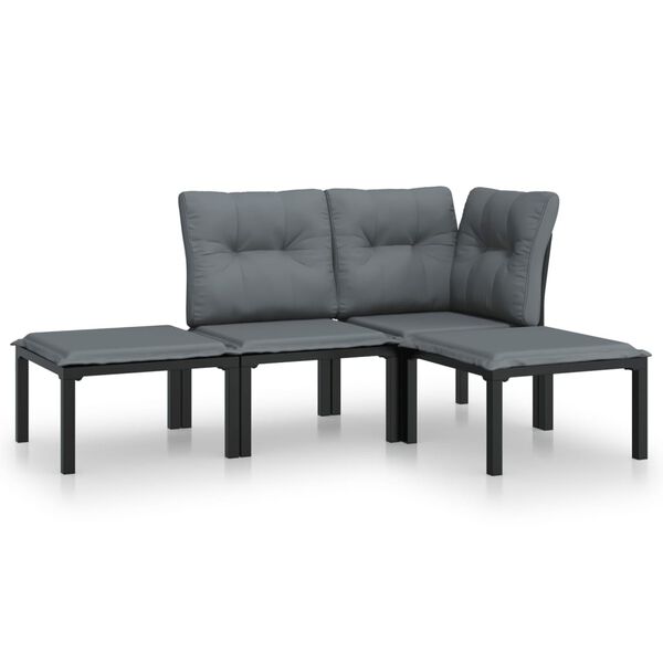 vidaXL Set de muebles de jardín 4 piezas ratán sintético negro y gris