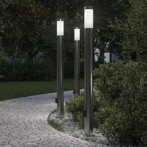 vidaXL Balizas de luz con toma de corriente, 3 unidades, 110 cm, acero inoxidable, IP44