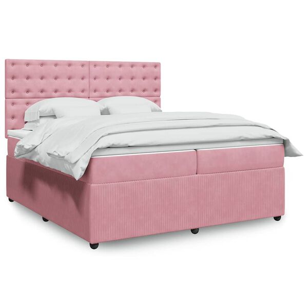 vidaXL Cama box spring con colch&oacute;n terciopelo rosa 200x200 cm