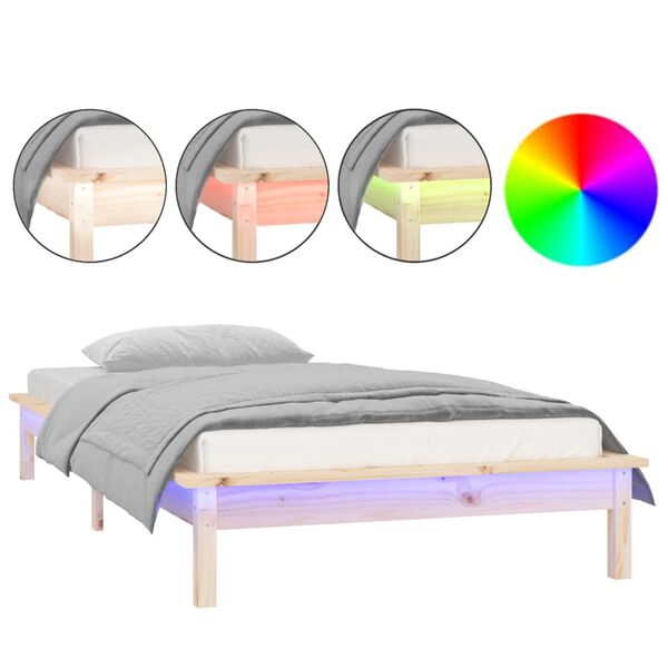 vidaXL Estructura de cama LED sin colchón madera maciza 90x200 cm
