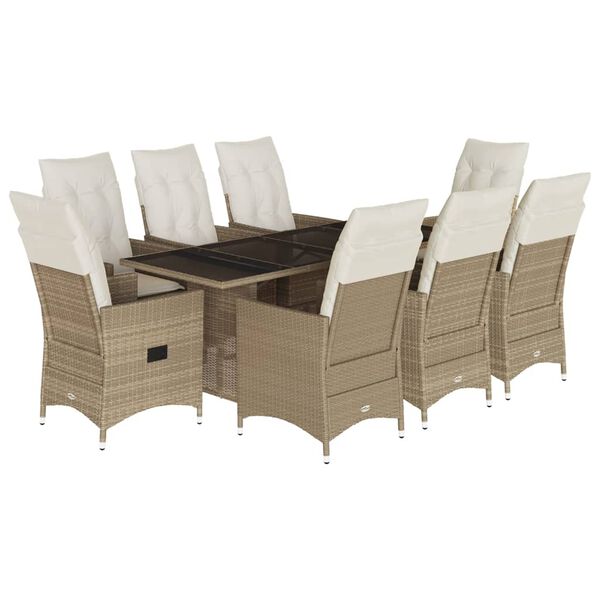 vidaXL Set comedor de jard&iacute;n 9 pzas con cojines rat&aacute;n sint&eacute;tico beige