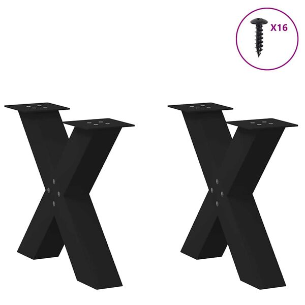 vidaXL Patas para mesa de centro en forma de X (2 unidades), color negro, 60 x (42-43) cm, acero