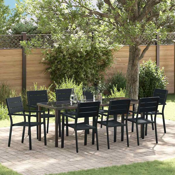 vidaXL Conjunto de Comedor de Jard&iacute;n 9 pcs Negro