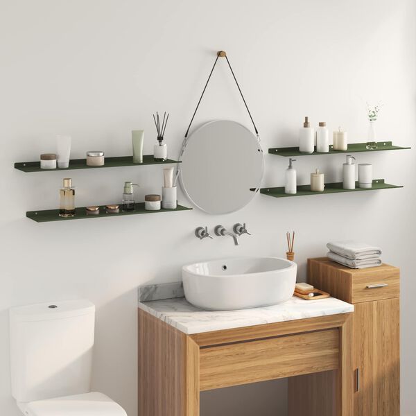 vidaXL Estante flotante 4 pcs Verde Oliva 80 x 18 x 2,5 cm Acero