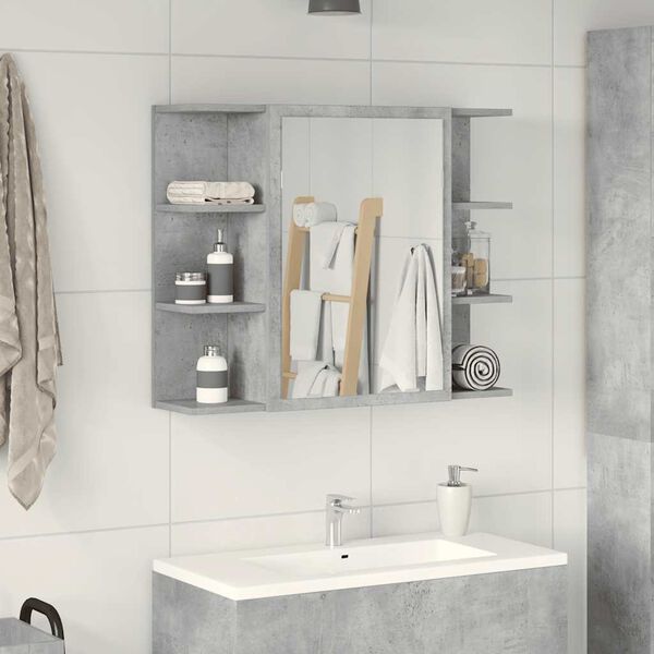 vidaXL Armario de espejo de ba&ntilde;o contrachapada gris 80x20,5x64 cm