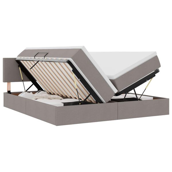 vidaXL Cama con tira de luces LED con cabecera Taup&eacute; 200 x 200 cm tela