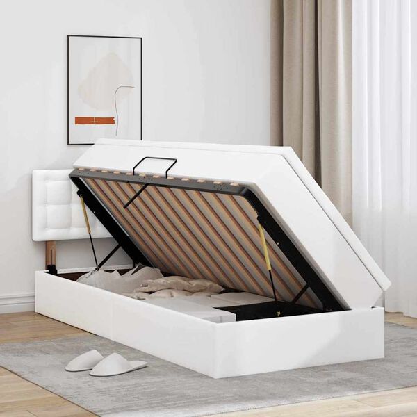 vidaXL Cama con almacenamiento y LED Puro 100 x 200 cm Cuero sint&eacute;tico