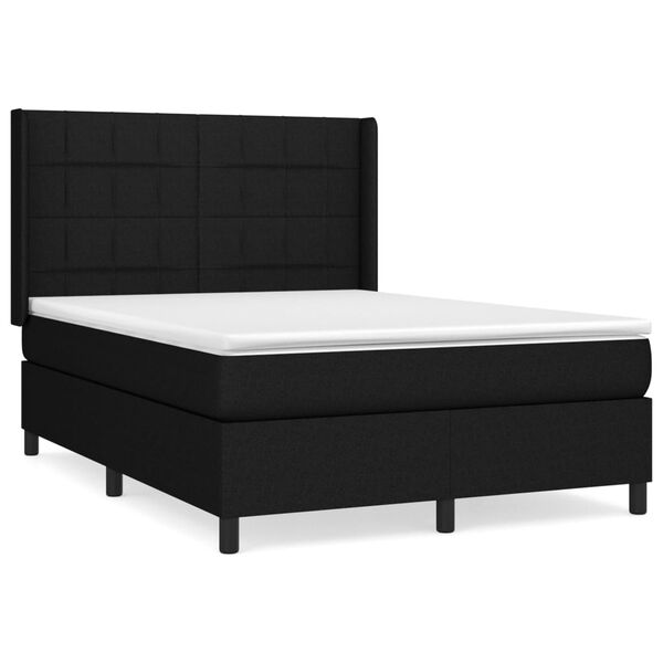 vidaXL Cama box spring con colch&oacute;n tela negro 140x200 cm