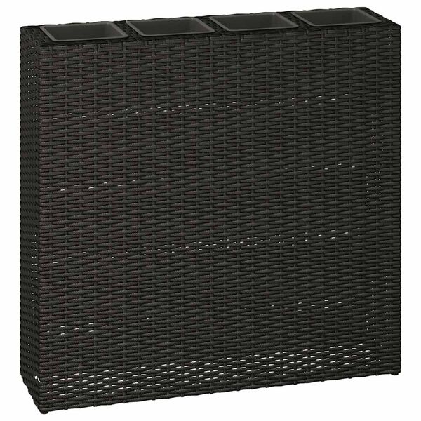 vidaXL Jardinera alta con 4 macetas 2 uds ratán sintético negro