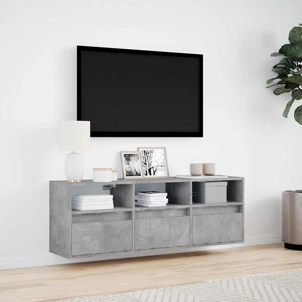 vidaXL Mueble de TV de pared con luces LED gris hormigón 130x31x45 cm