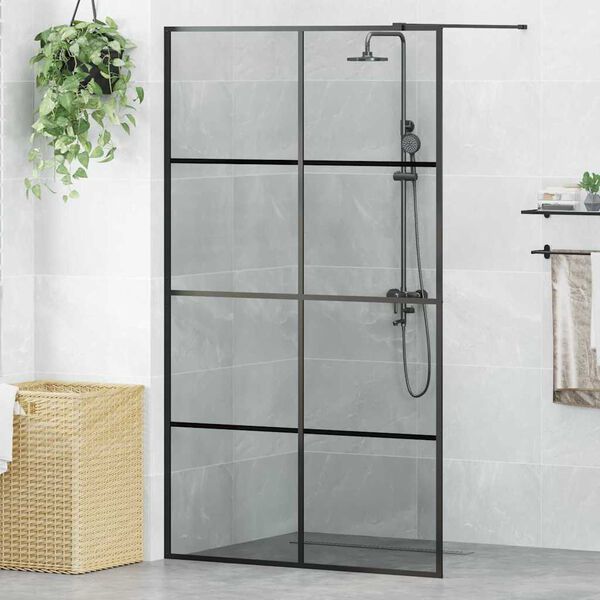 vidaXL Pared de Ducha Walk-in Negro 115 x 195 cm vidrio templado
