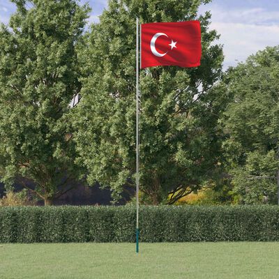vidaXL Mástil y bandera de Turquía aluminio 6,23 m