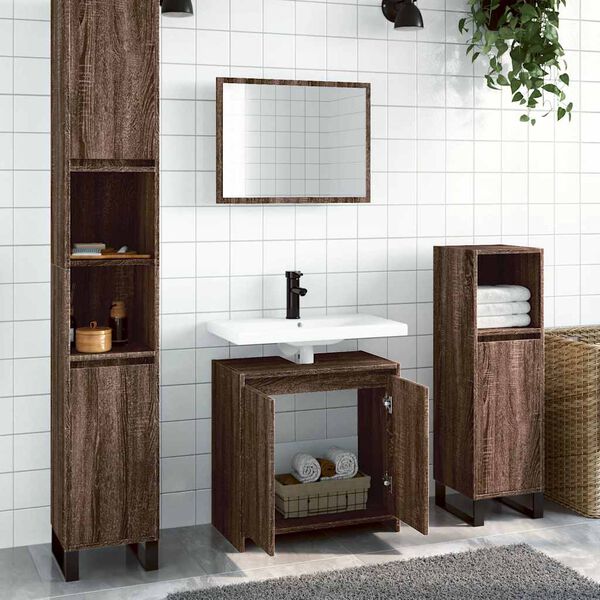 vidaXL Set de muebles ba&ntilde;o 2 pzas madera contrachapada marr&oacute;n roble