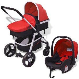 vidaXL Cochecito de beb&eacute; 3 en 1 rojo y negro aluminio