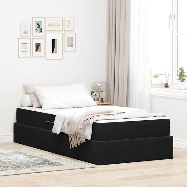 vidaXL Cama con almacenamiento y colch&oacute;n Negro 100 x 200 cm Terciopelo