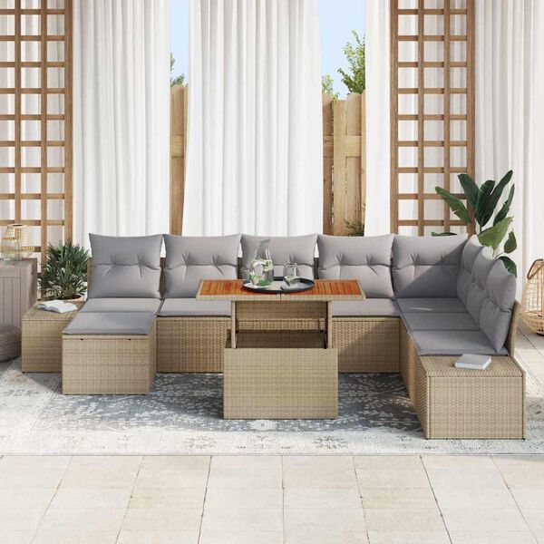 vidaXL Conjunto de sofá de jardín 9 pcs Beige Poliratán