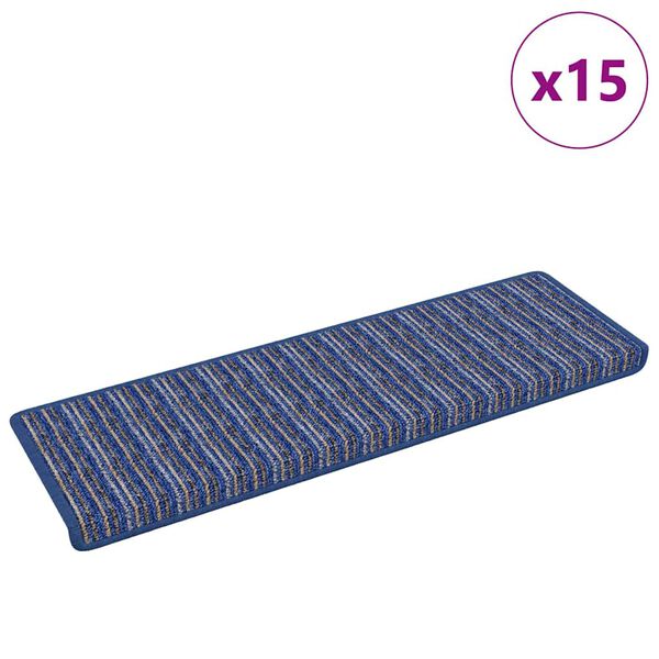 vidaXL Alfombras autoadhesivas para escaleras Rayado 15 pcs Azul