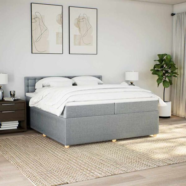 vidaXL Cama box spring con colch&oacute;n tela gris claro 200x200 cm