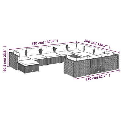 vidaXL Set muebles de jardín 11 pzas y cojines ratán sintético marrón