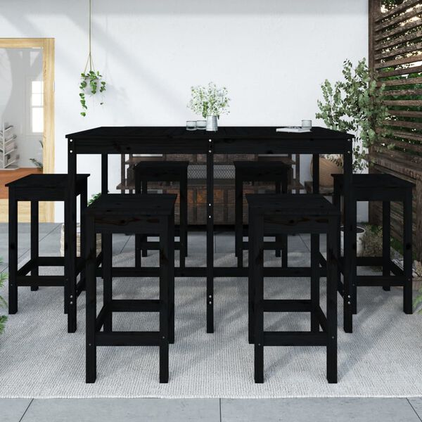 vidaXL Set de mesa y taburetes altos jard&iacute;n 7 piezas madera pino negro