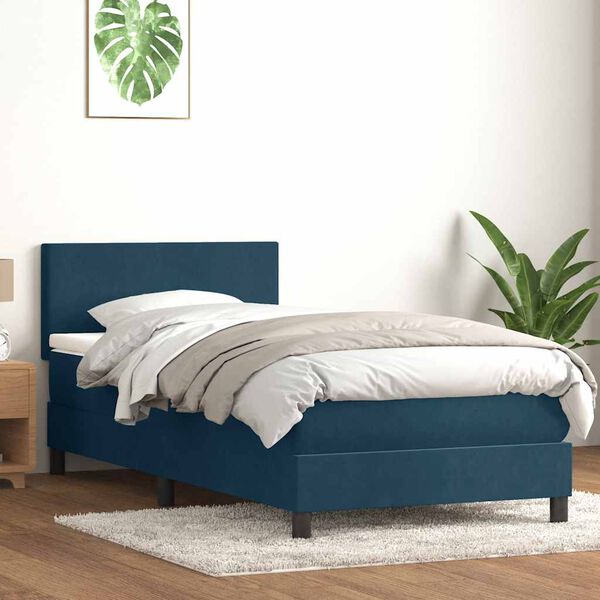 vidaXL Cama box spring con colch&oacute;n terciopelo azul oscuro 90x220 cm