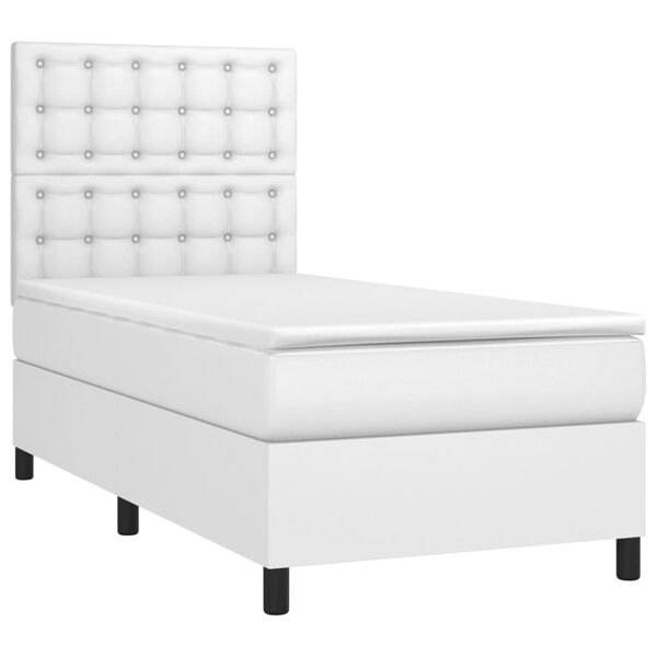 vidaXL Cama box spring colchón y LED cuero sintético blanco 100x200 cm