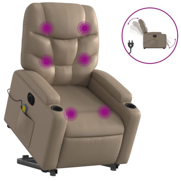 vidaXL Sill&oacute;n reclinable de masaje el&eacute;ctrico cuero sint&eacute;tico capuchino