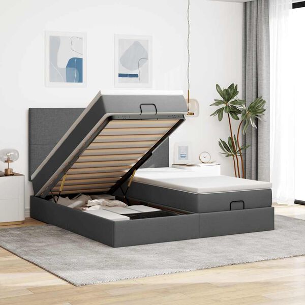 vidaXL Estructura cama otomana colchones tela gris oscuro 160x200 cm