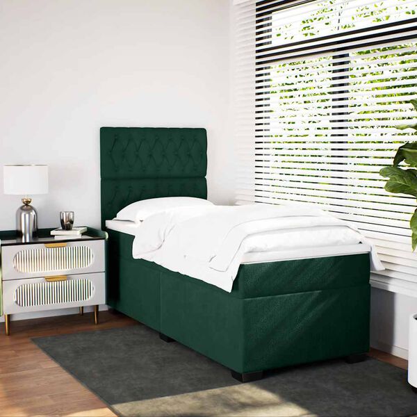 vidaXL Cama box spring con colch&oacute;n terciopelo verde oscuro 90x200 cm